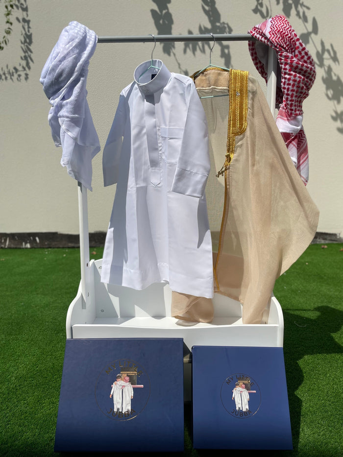 Deluxe Baby Boy Thobe Gift Set | Beige Bisht 0-12 Months - 4 Items