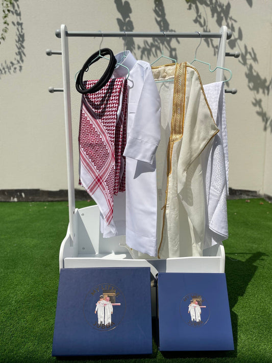 Prestige Baby Boy Thobe Gift Set | Cream Bisht 0-12 Months - 5 Items