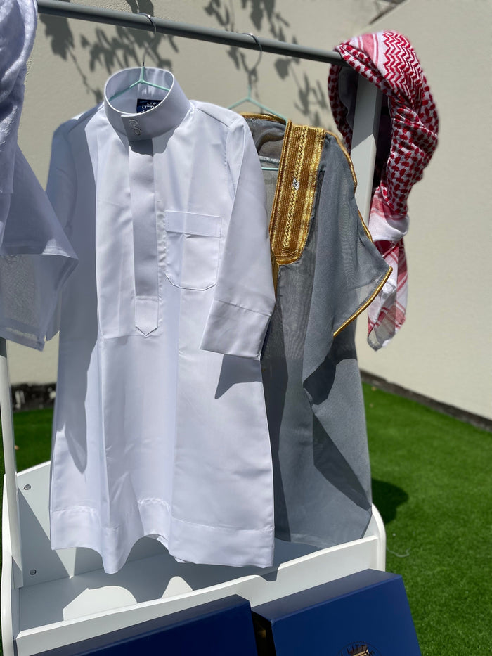 Deluxe Baby Boy Thobe Gift Set | Grey Bisht 0-12 Months - 4 Items
