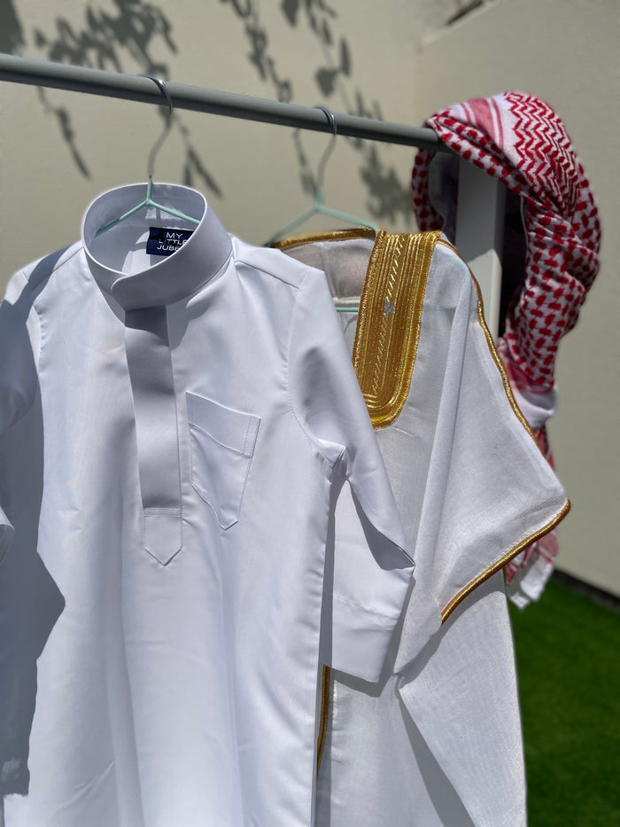 Deluxe Baby Boy Thobe Gift Set | White Bisht 0-12 Months - 4 Items