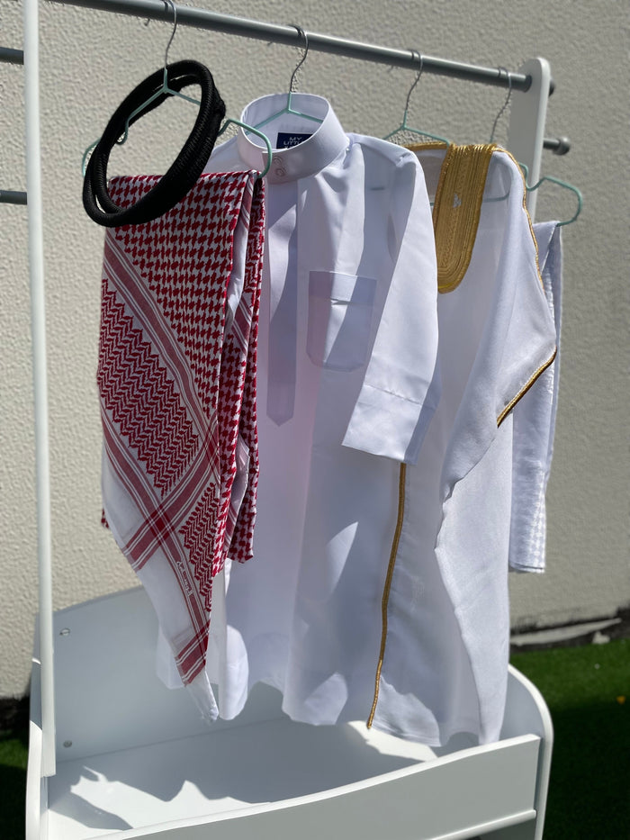 Premium Baby Boy Thobe Gift Set | White Bisht 0-12 Months - 5 Items