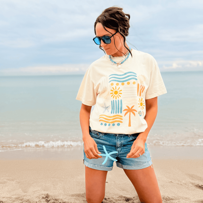 model wearing Beachy Bits Tee