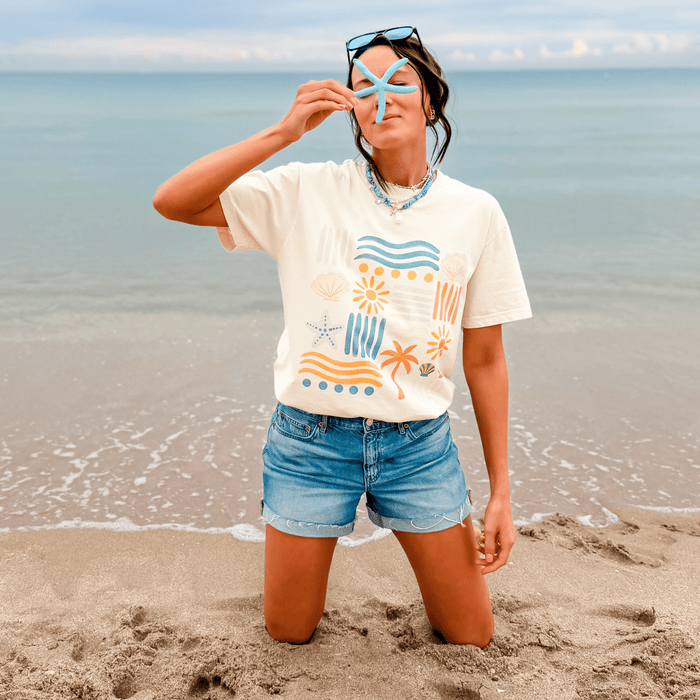 model wearing Beachy Bits Tee