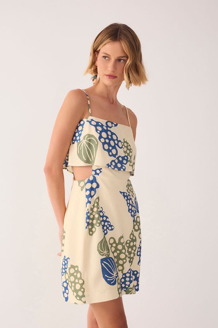 Beige Begonia Cut-Out Linen Mini Dress_3