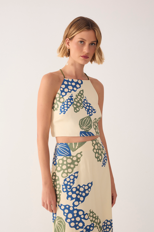 Beige Begonia Halter Neck Linen Crop Top_1