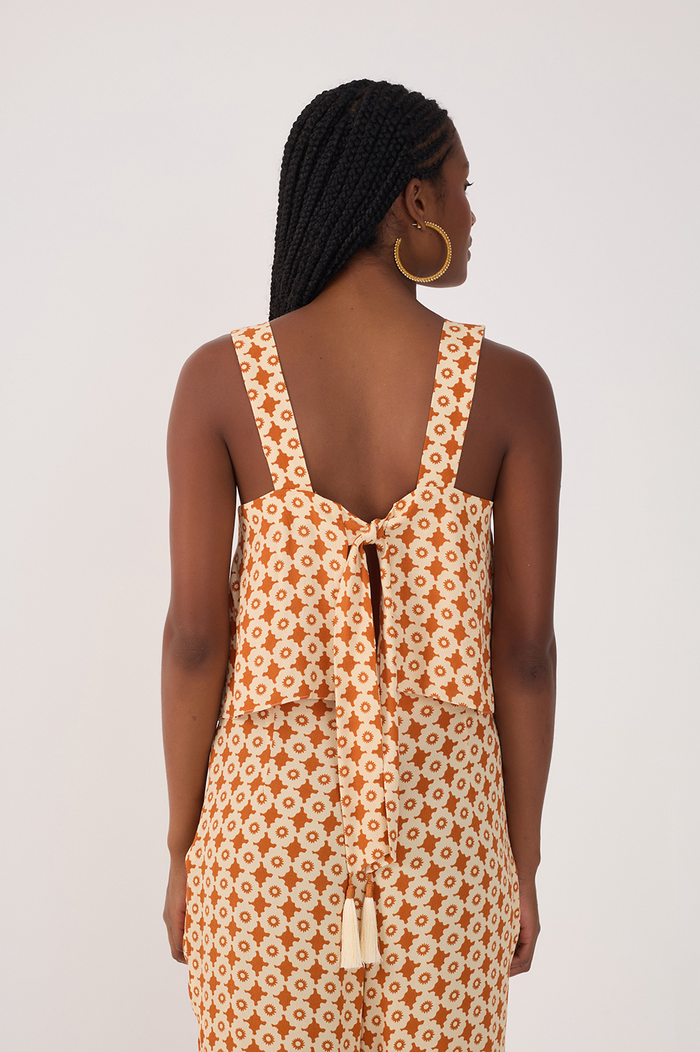 Beige Melissa Back Ties Sleeveless Blouse_4