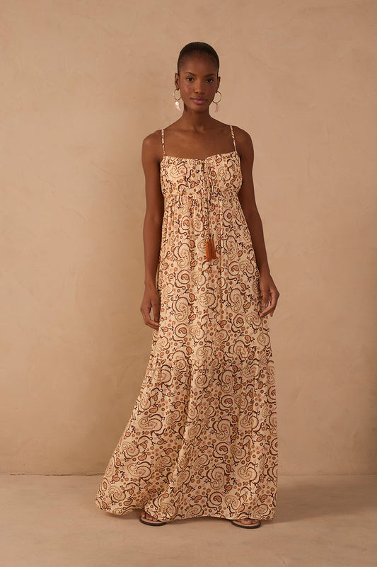 Beige Suspiro Ruched Lurex Maxi Dress_1
