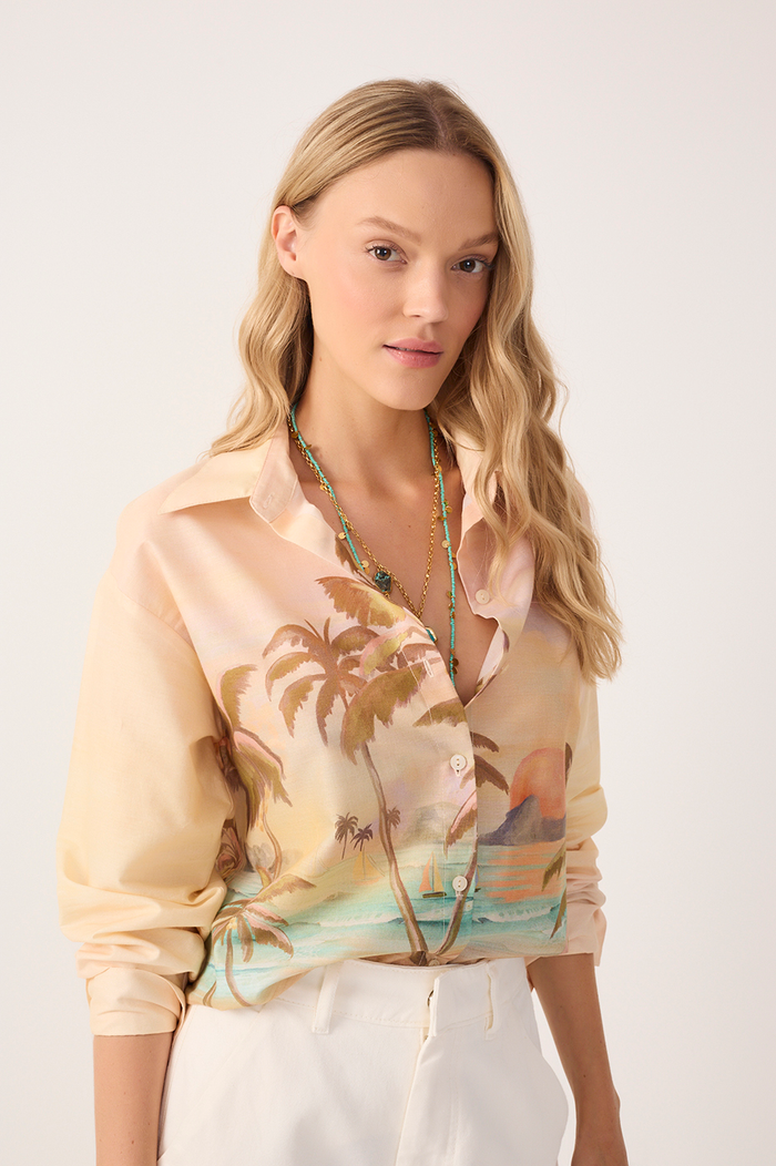 Beige Veranil Collared Buttoned Cotton Shirt_3