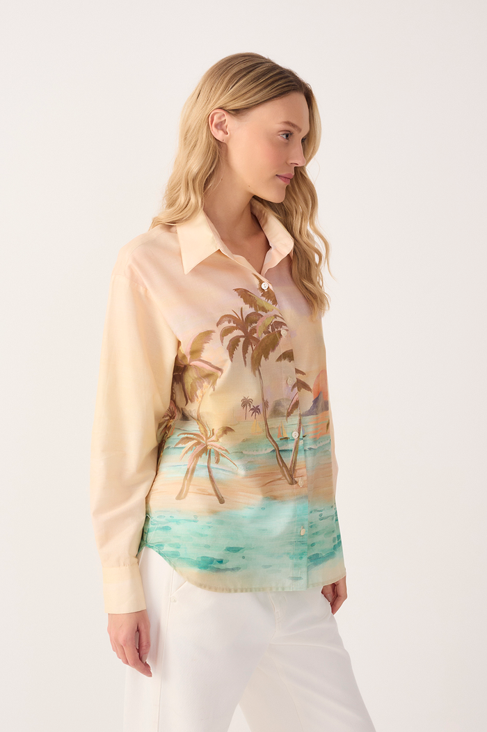 Beige Veranil Collared Buttoned Cotton Shirt_5