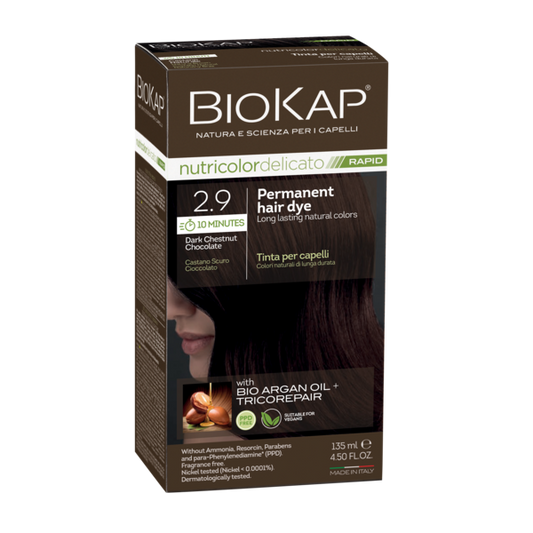 BioKap Nutricolor Delicato Rapid 2.9 Dark Chestnut Chocolate Permanent Hair Dye - L'Organic