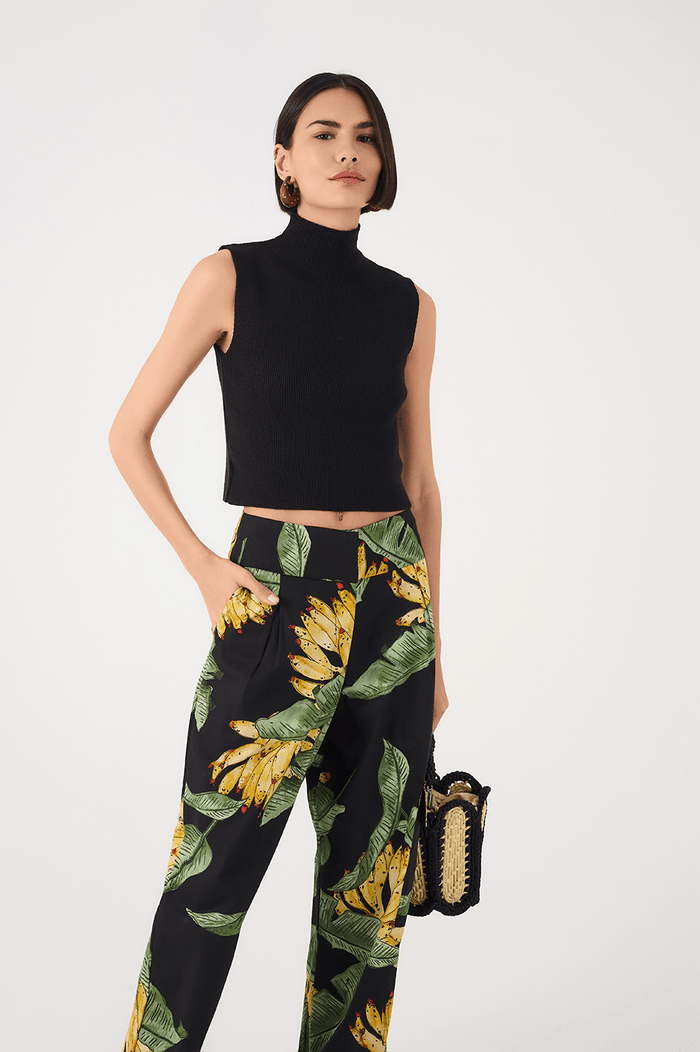 Black High Neck Ribbed Tricot Blouse_2