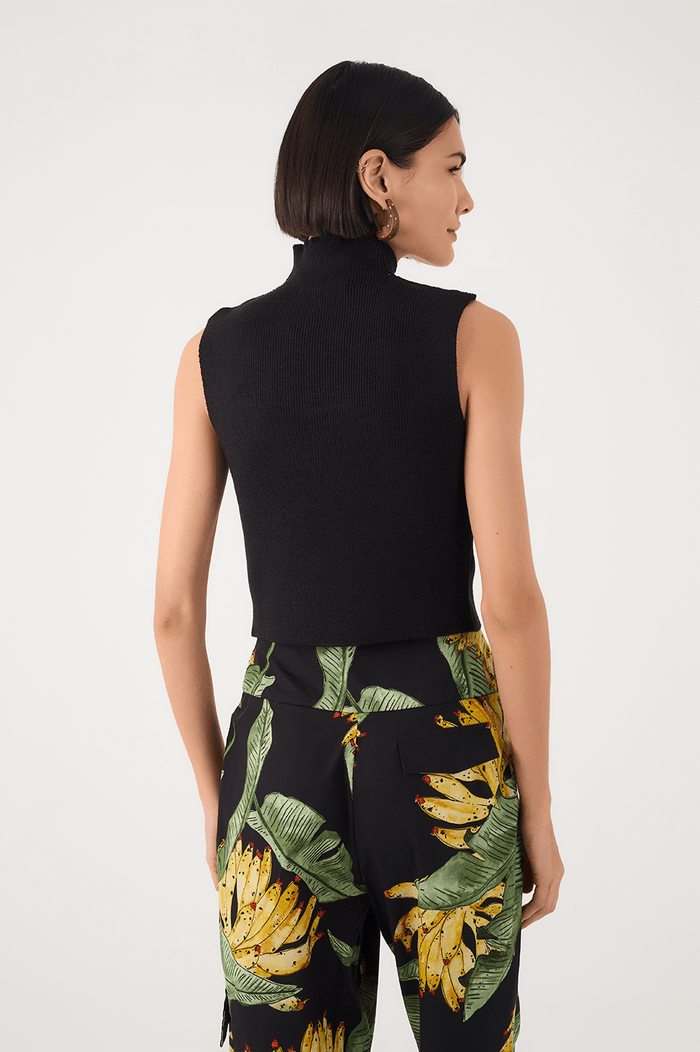 Black High Neck Ribbed Tricot Blouse_6