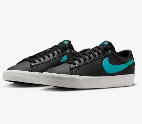 Nike SB Blazer Low Pro GT black cactus skate shoe.