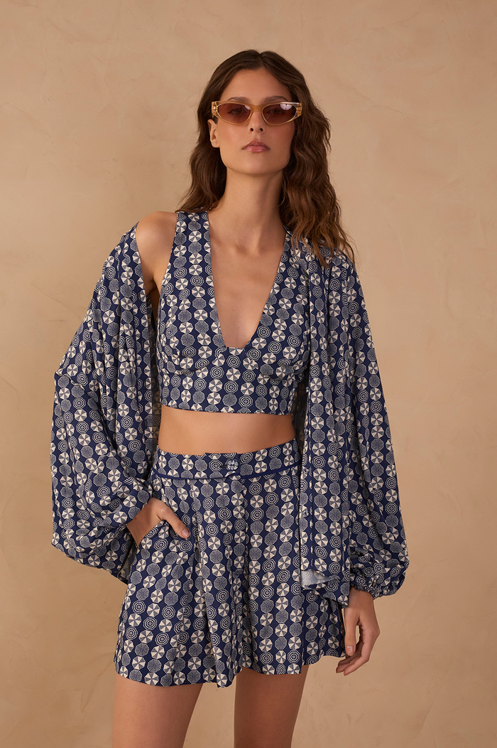 Blue Guarda-sol V Neck Sleeveless Top_1