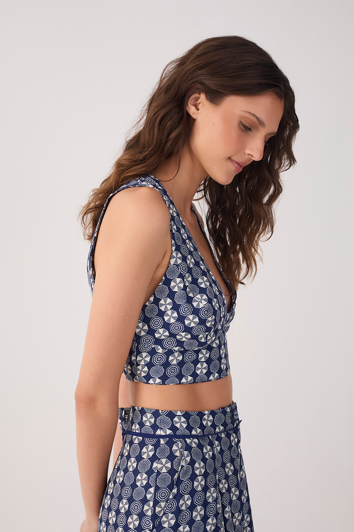 Blue Guarda-sol V Neck Sleeveless Top_4