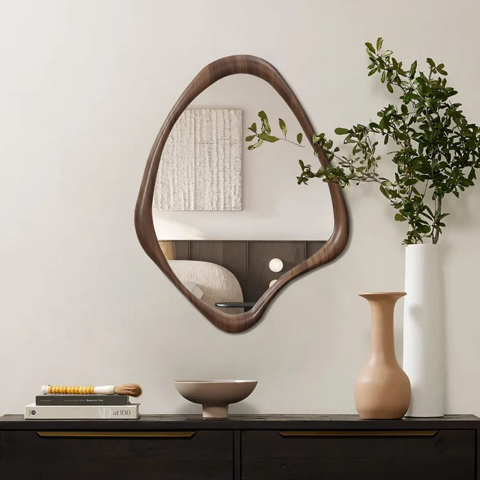 Brown Wood Frame Irregular Decorative Wall Mirror