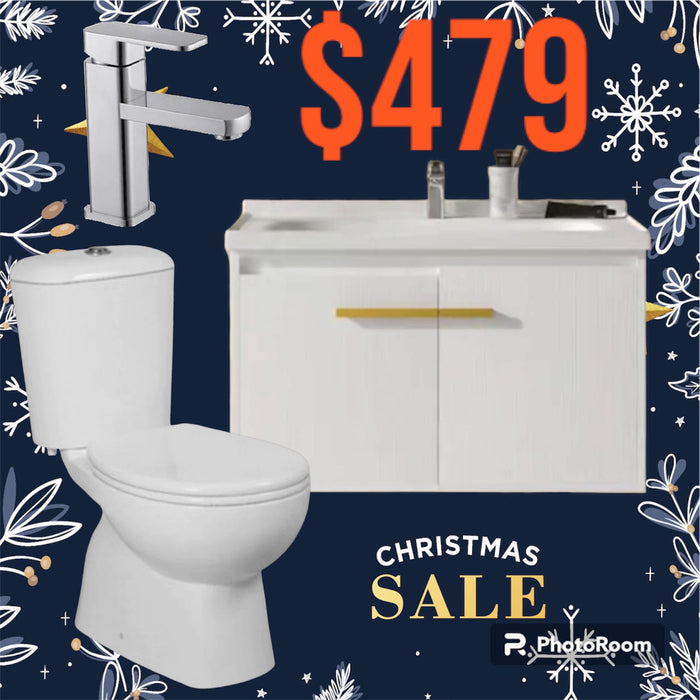 *Bundle Value Package*-No.1- 800mm Vanity + S PAN Toilet+ Basin Mixer