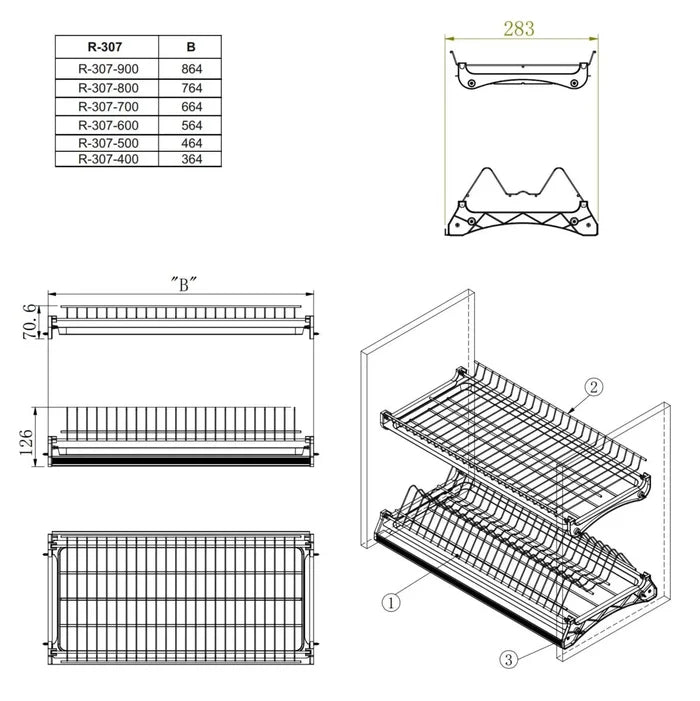 Cabinet Dish Drying Rack Chrome - 35-7/16 inch (900 mm)