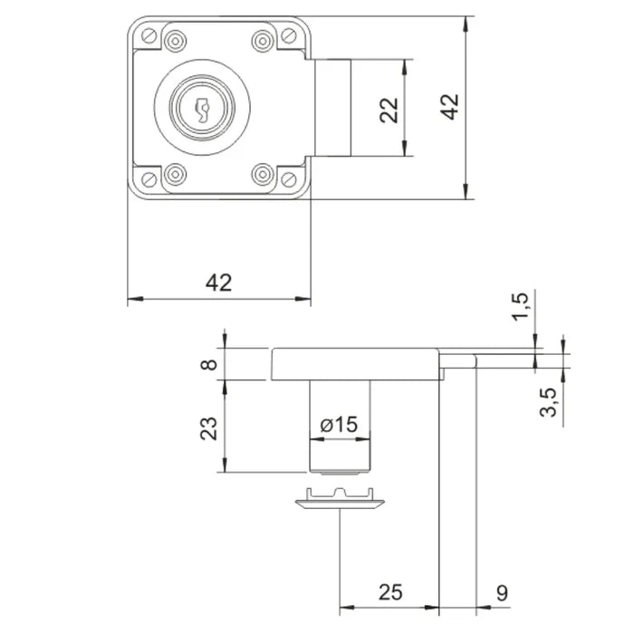 Cabinet & Drawer Lock 19/32 x 29/32 inch (15x23 mm)