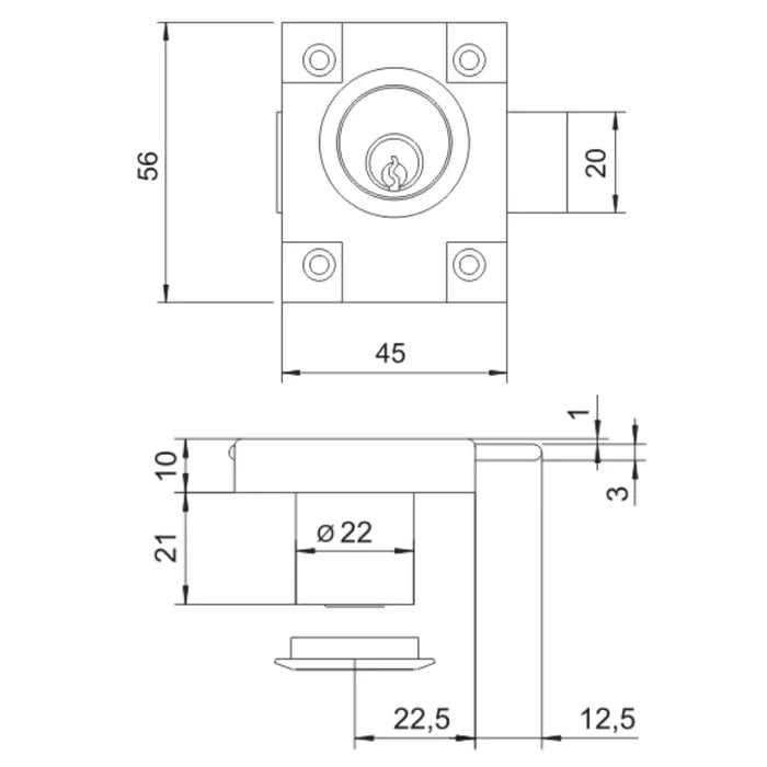 Cabinet & Drawer Lock 7/8 x 13/16 inch (22x21 mm)