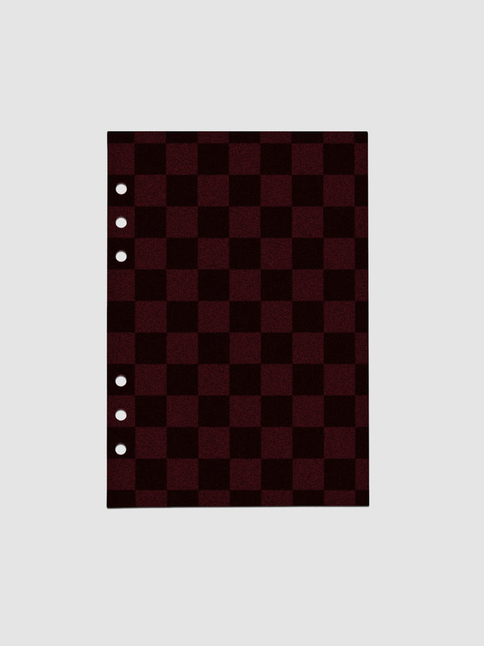 A5 sized checkered velvet planner dashboard in the color bordeaux.