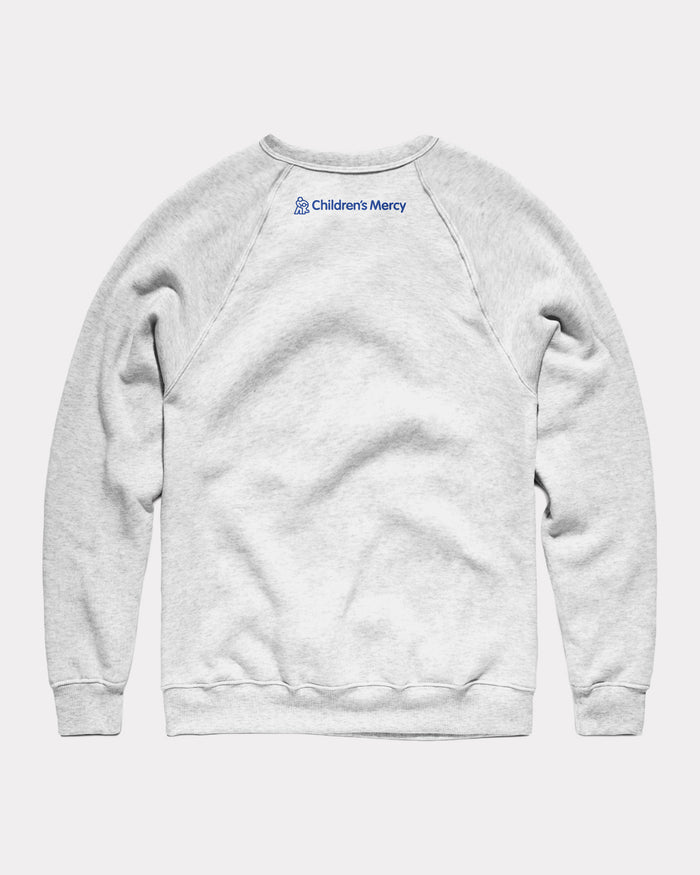 Gray sweatshirt with 'Children's Mercy' logo on a white background