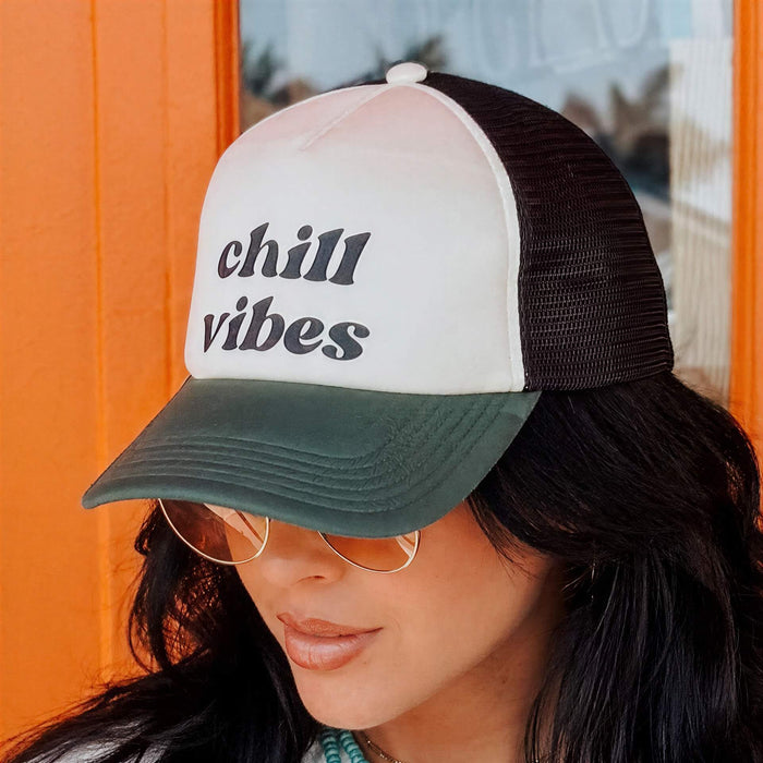 Chill Vibes Mesh Trucker Hat - Cream Green