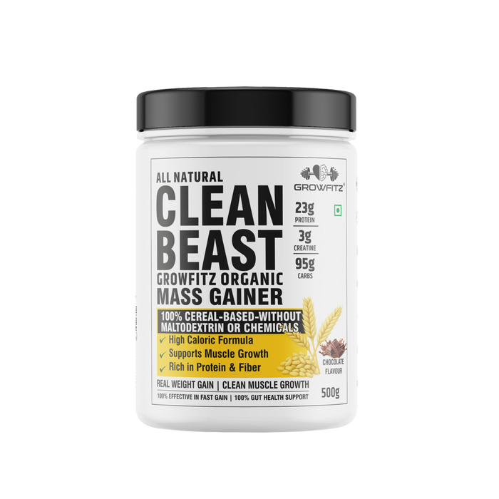 Clean Beast Mass Gainer | 23g Protein, 3g Creatine & 95g Carbs | 100% Cereal Based | 500g