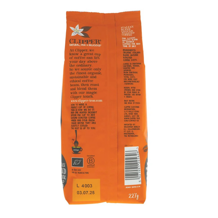 Clipper Fairtrade Organic Italian Blend Roast & Ground Coffee 227g