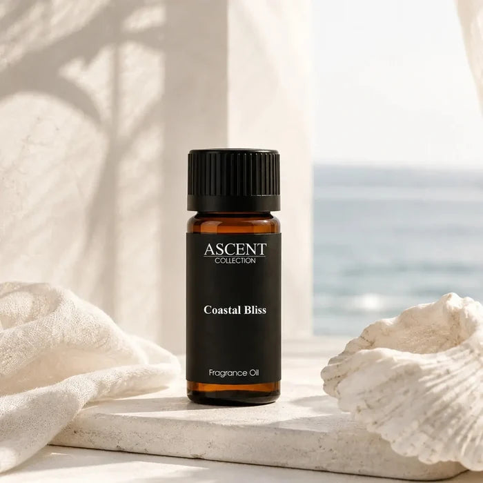 Coastal Bliss essential oil bottle with tropical coconut lime aromatherapy blend