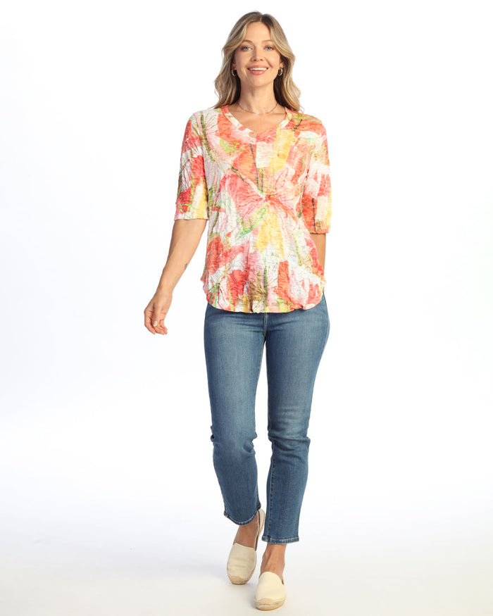 Crushed V-Neck Half Sleeve Top - SC3