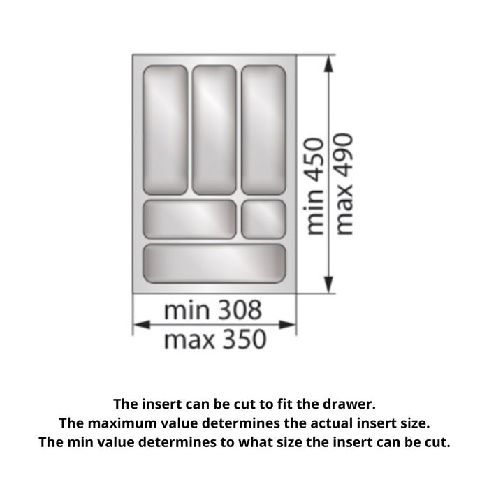 Cutlery Tray for Drawer, Cabinet Width: 400mm, Depth: 490mm - Metallic Cutlery Tray NTP