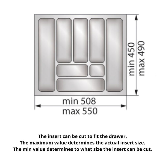 Cutlery Tray for Drawer, Cabinet Width: 600mm, Depth: 490mm - Metallic Cutlery Tray NTP