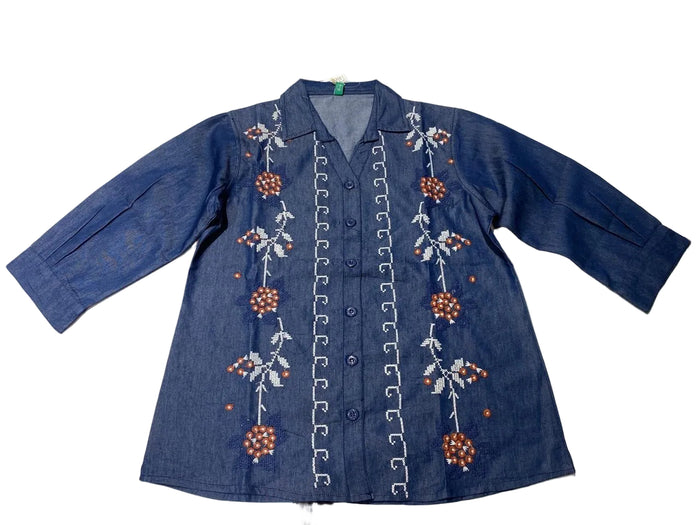 Denim Bloom Embroidered Co-ord Set