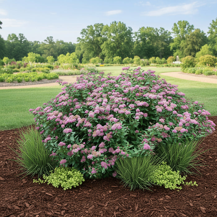 Double Play® Artisan® Spirea planted in a sunny flower bed