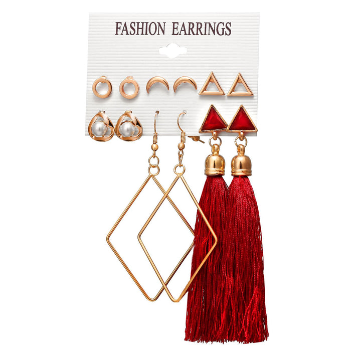 E1231 - Moon Triangle Tassel Earrings Set