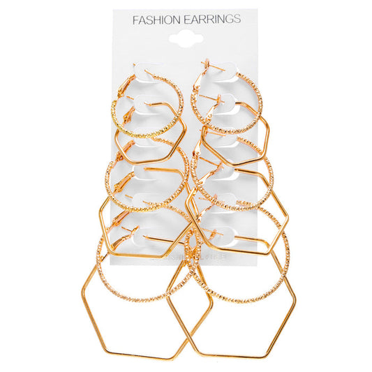 E1294 - Geometric polygon 6-piece earring set