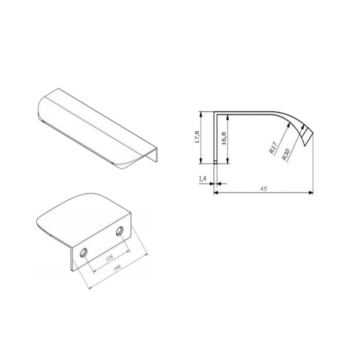 Edge Grip Round Profile Handle 5-1/16 inch (5-13/16 inch total length) - Black Matt (2) – Furnica