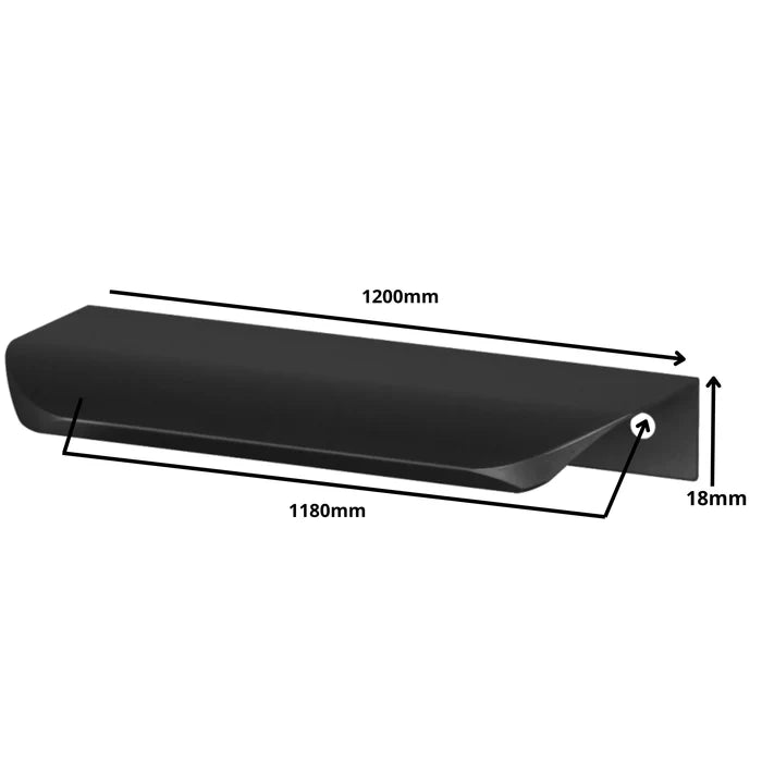 Edge Pull Profile Handle Round 46-7/16 inch (1180 mm) (47-1/4 inch (1200 mm) Overall Length) - Matte Black