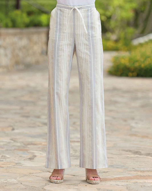 Eleanor Striped Cotton Mix Pull On Trousers - Country Collection