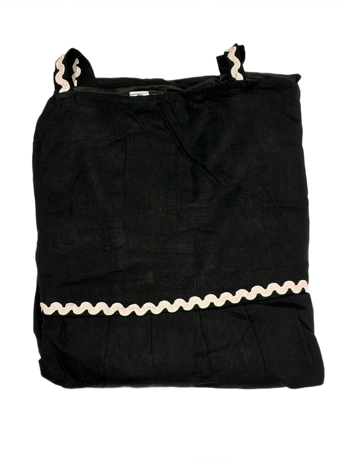 Elegant Black Tiered Maxi Dress with White Trim
