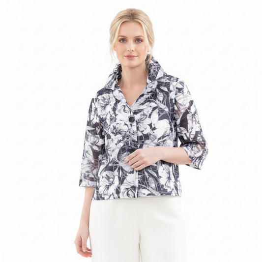 Floral Burnout Short Jacket - 2482-NVY