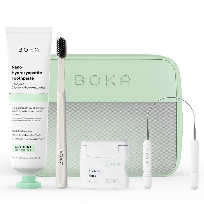 Boka Oral Care starter kit products on a transparent background