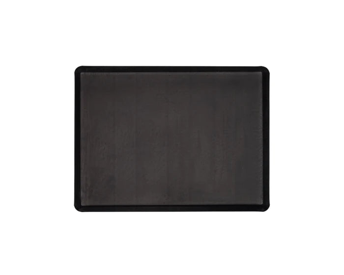 Black rectangular tray on a white background