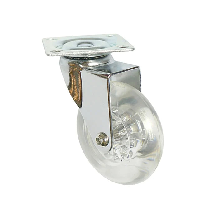 Furniture Caster with Top Plate - Clear - Chrome - 3 inch (7.5 cm) Dia.
