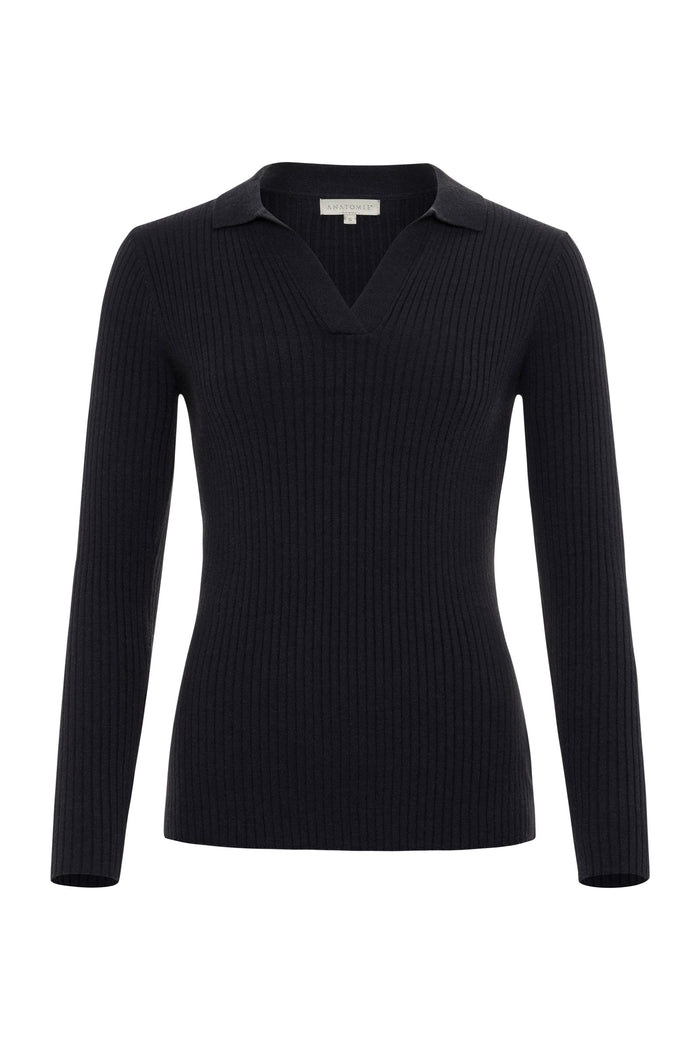 Georgie Rib Sweater Knit Collared Top