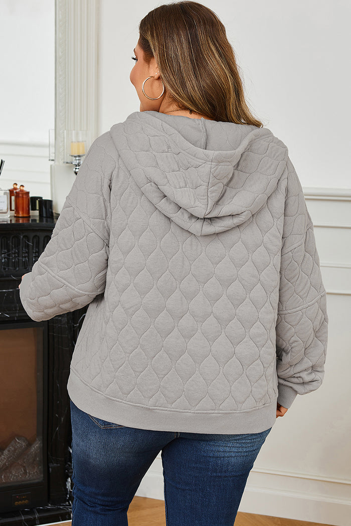 Gray Quilted Quarter Zip Plus Size Hoodie