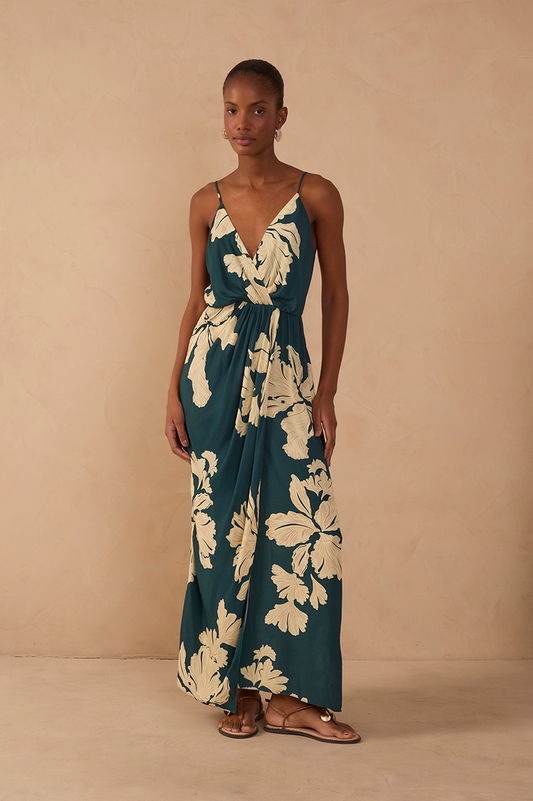 Green Pétala V Neck Wrap Maxi Dress_1