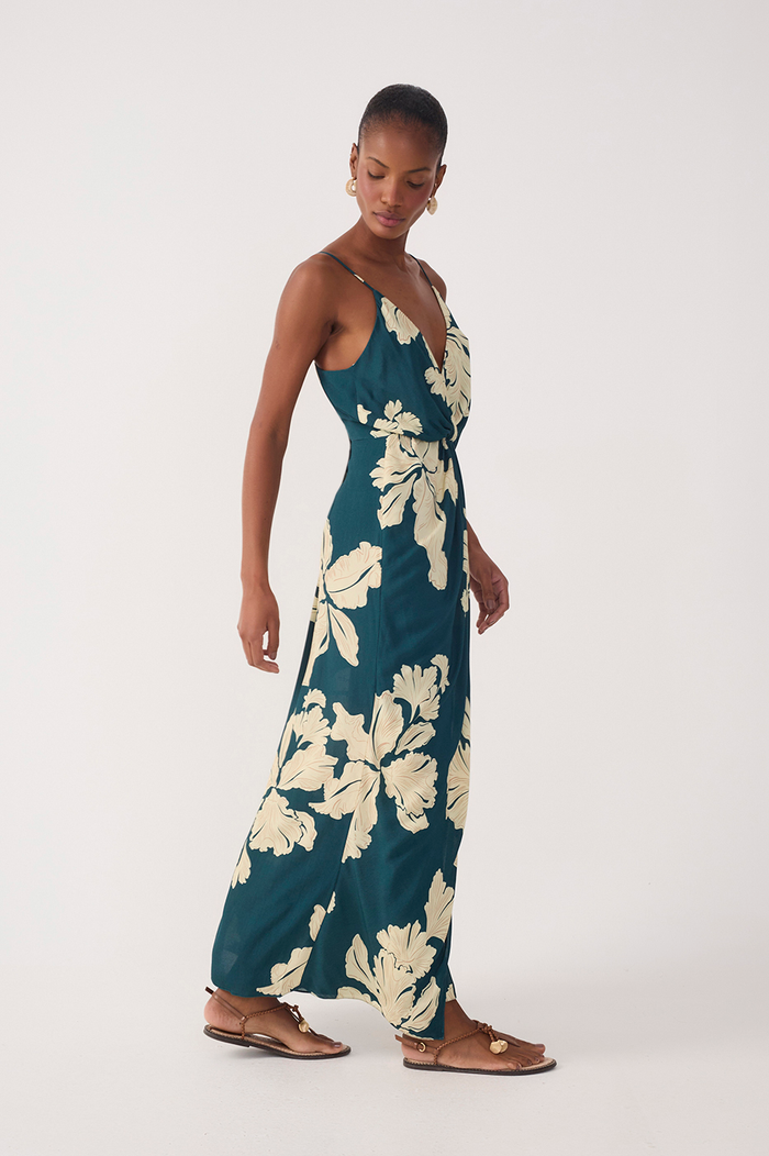 Green Pétala V Neck Wrap Maxi Dress_3