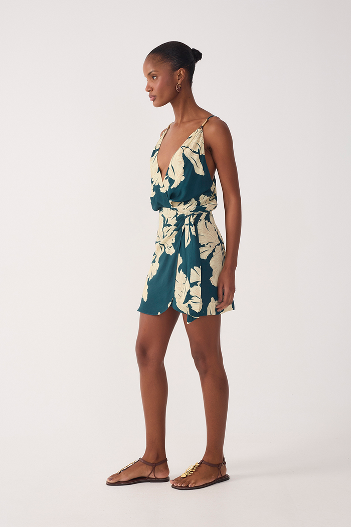 Green Pétala V Neck Wrap Mini Dress_3
